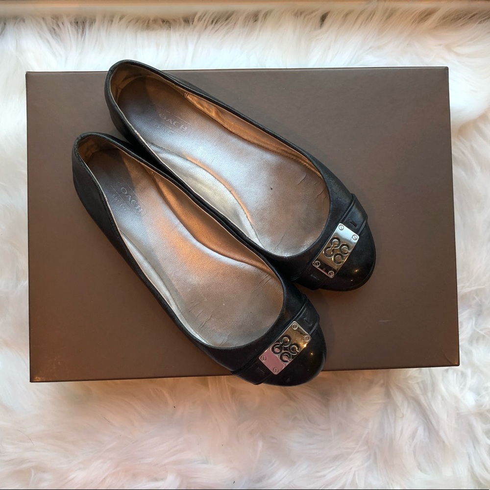 Authentic Coach black leather flats US size 7.5